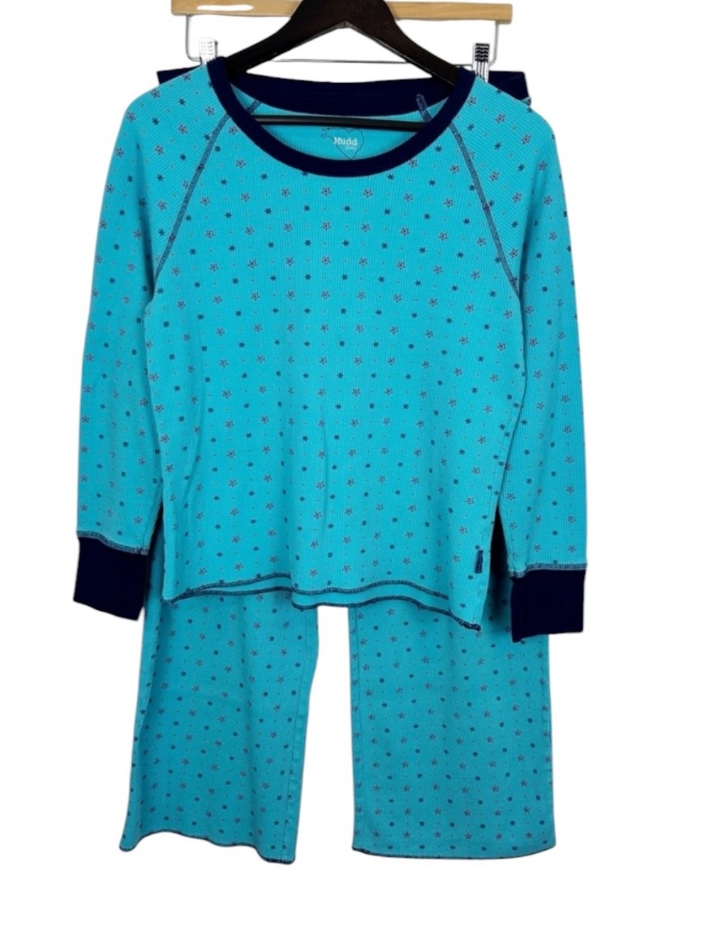Mudd Aqua Star-Print Pajama Set with Navy Accents Size Large / X-Large
